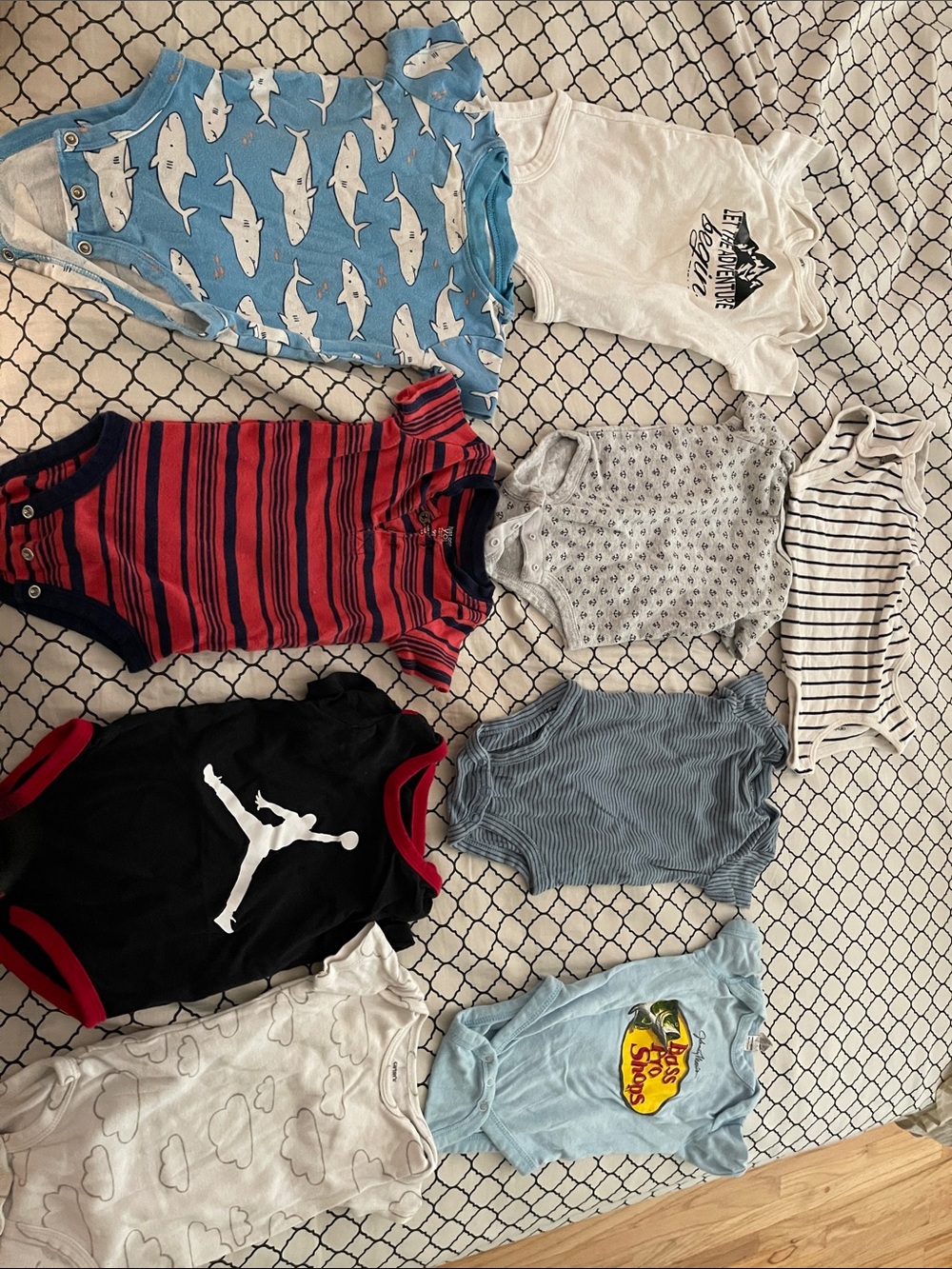 Assorted Baby Onesie Bundle - Sharks, Stripes & Logos